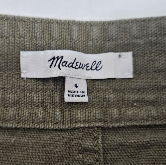 Madewell Raw Hem A-line Button Front Denim Mini Skirt in Kale Olive Green size 4 - Picture 7 of 8